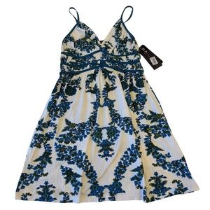 NWT 90’s Rampage Teal and White Floral Mini Dress, Adjustable Spaghetti Straps